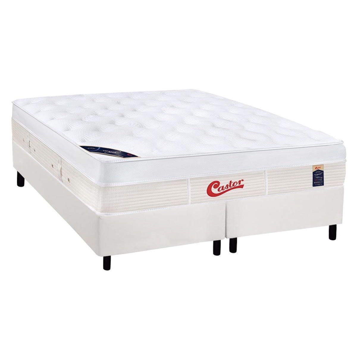 Cama Box King Colchao Molas Castor Pocket Gold Star Vitagel Max Base Crc Courano White 193x203