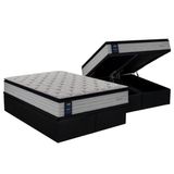 Cama Box Bau Queen Colchao Molas Masterpocket Ensacadas Sealy Posturepedic Passion Base Crc Suede Preto 158x198