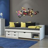 Cama Solteiro Multifuncional Com 1 Gavetão 1 Nicho E 4 Gavetas Madeira Maciça Pinus Branco Lavado