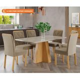 Conjunto Sala De Jantar Maite 160x80 Tampo Mdf/vidro 6 Cadeiras Fernanda Cimol Nature/offwhite/joli