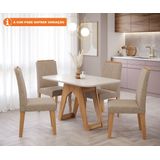 Conjunto Sala De Jantar Carol 130x80 Tampo Mdf/vidro 4 Cadeiras Nicole Cimol Nature/offwhite/linho Bege