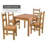 Conjunto Mesa De 100cm X 80cm Com 4 Cadeiras Cancun Madeira Maciça Pinus Acabamento Cera