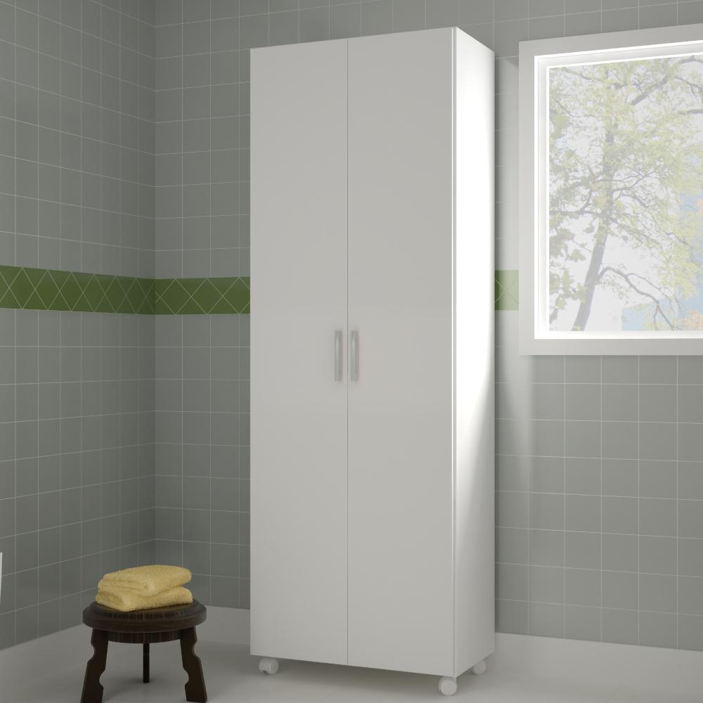 Armário Para Lavanderia 2 Portas 3 Prateleiras Com Rodízios Bs 01 - Branco