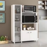 Balcão Para Microondas E Armário Com 1 Porta De Vidro - Branco