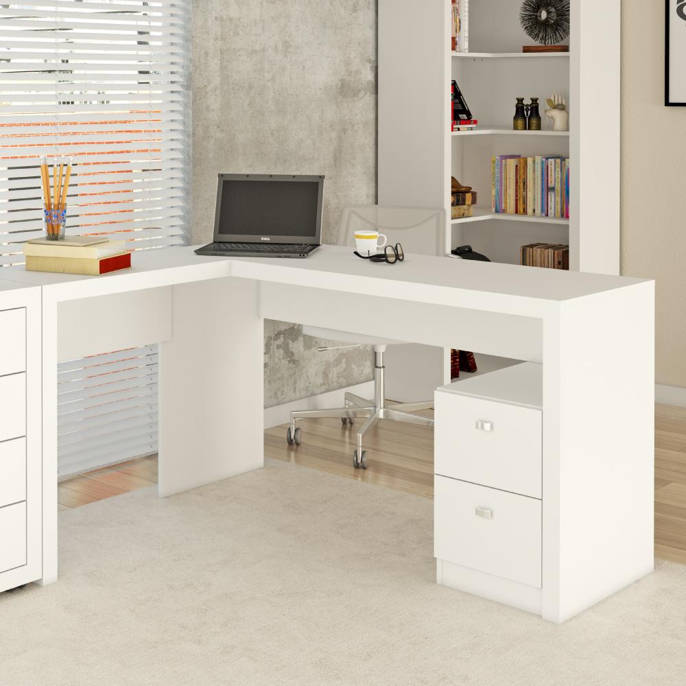 Mesa De Escritório Em L 2 Gavetas Me4129 Tecno Mobili - Branco