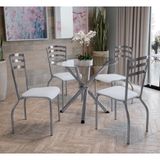 Conjunto Mesa Redonda De Vidro E 4 Cadeiras Portugal Kappesberg Cromado/branco