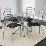 Conjunto Mesa Redonda De Vidro E 4 Cadeiras Portugal Kappesberg Cromado/preto