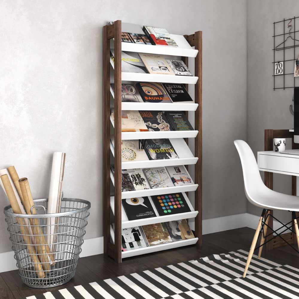 Estante Livreiro Az Com 8 Prateleiras Tecno Mobili Branco/nogal