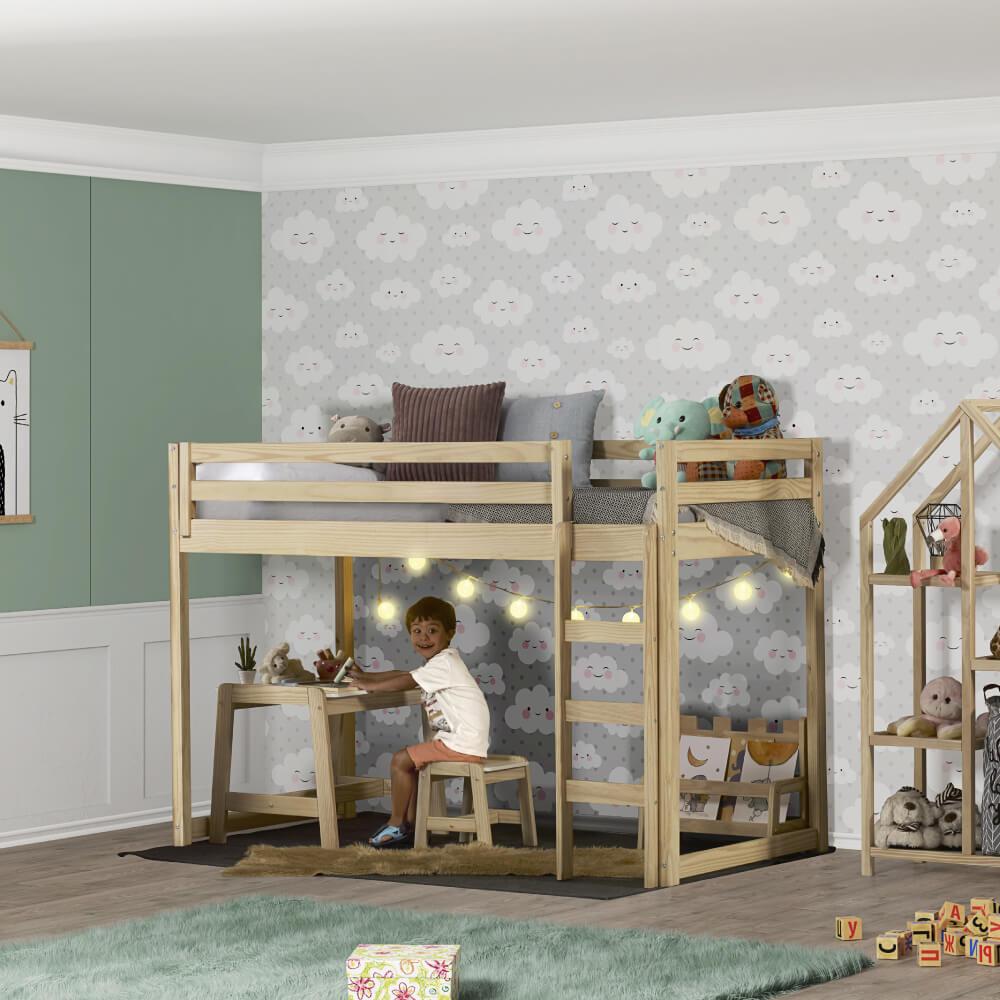 Cama Infantil Prime Alta Ii Natural Em Madeira Maciça Casatema