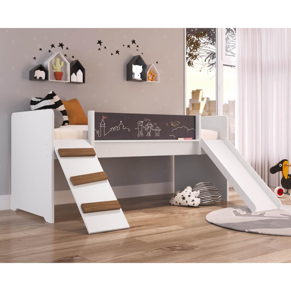 Cama Playground Com Rampa E Escorregador - Branco