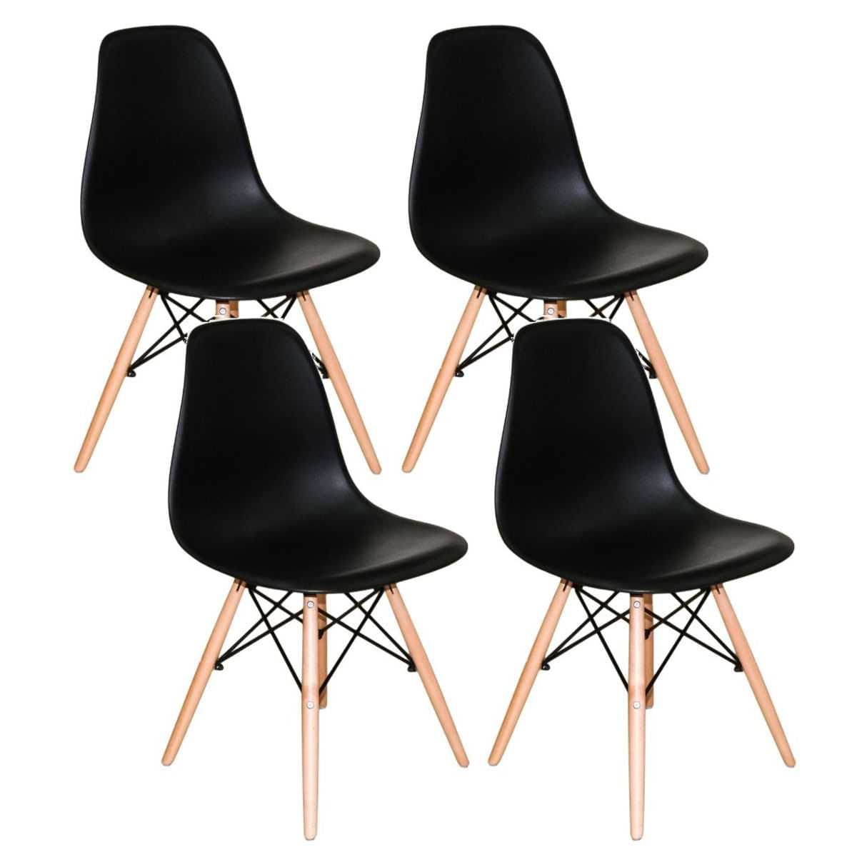 Kit com 4 Cadeiras Charles Eames DSW -  Base Madeira - Preta