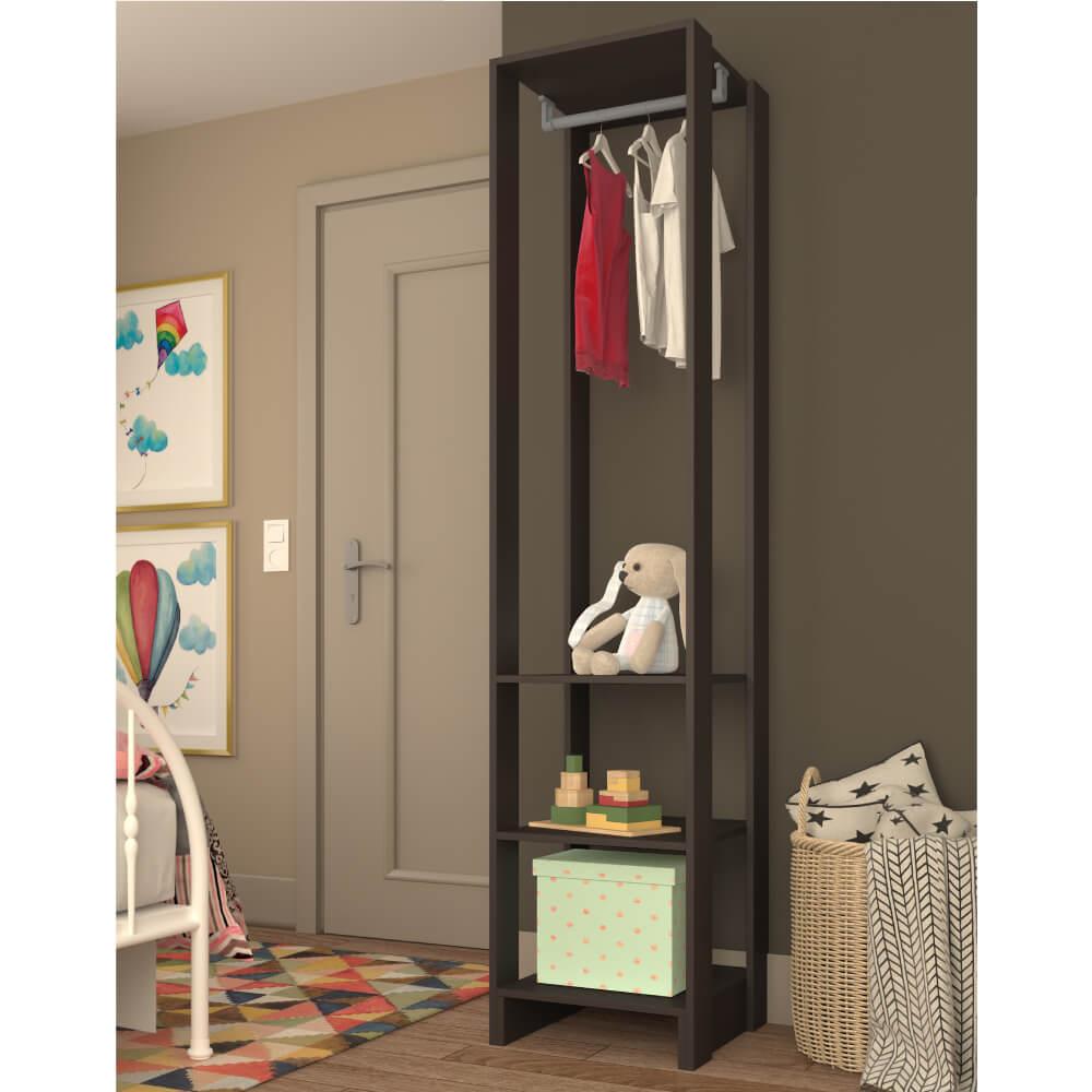 Estante Closet 40cm 3 Prateleiras E 1 Cabideiro - Grafite