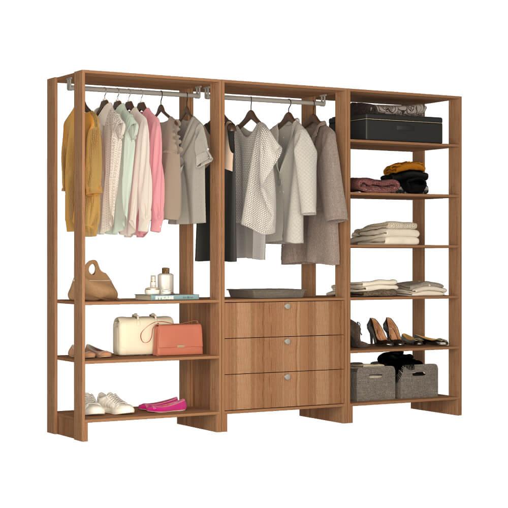 Estante Closet Yes Com 2 Cabideiros E 3 Gavetas - Montana