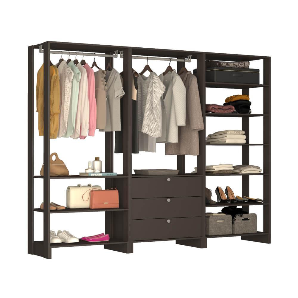 Estante Closet Yes Com 2 Cabideiros E 3 Gavetas - Grafite