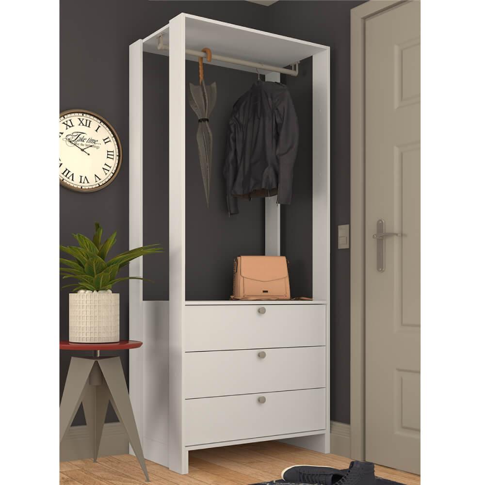 Estante Closet Com 3 Gavetas E 1 Cabideiro - Branco