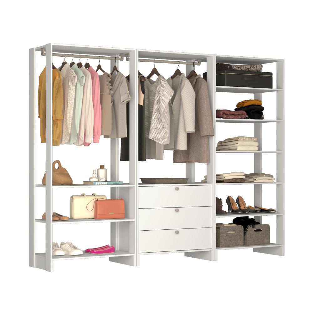 Estante Closet Yes Com 2 Cabideiros E 3 Gavetas - Branco