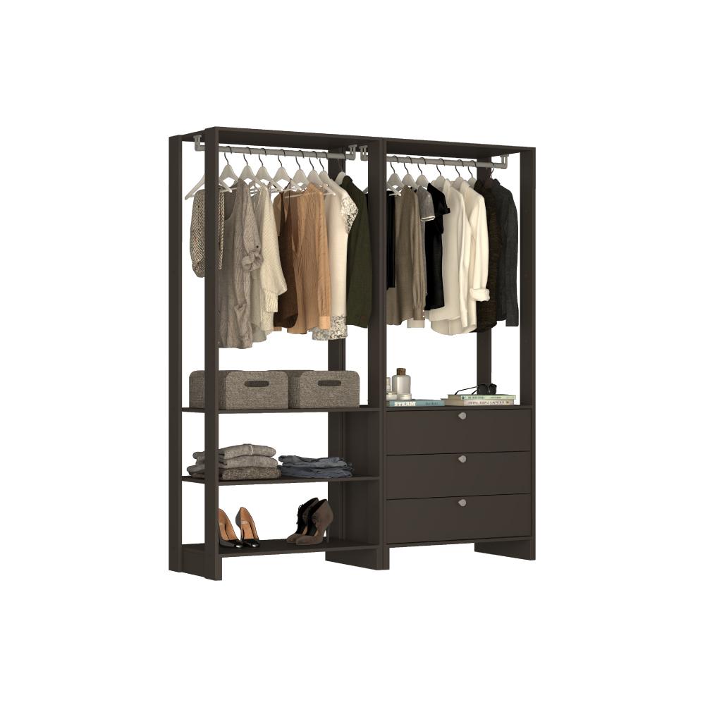 Estante Closet Yes Com 3 Gavetas E 2 Cabideiros - Grafite