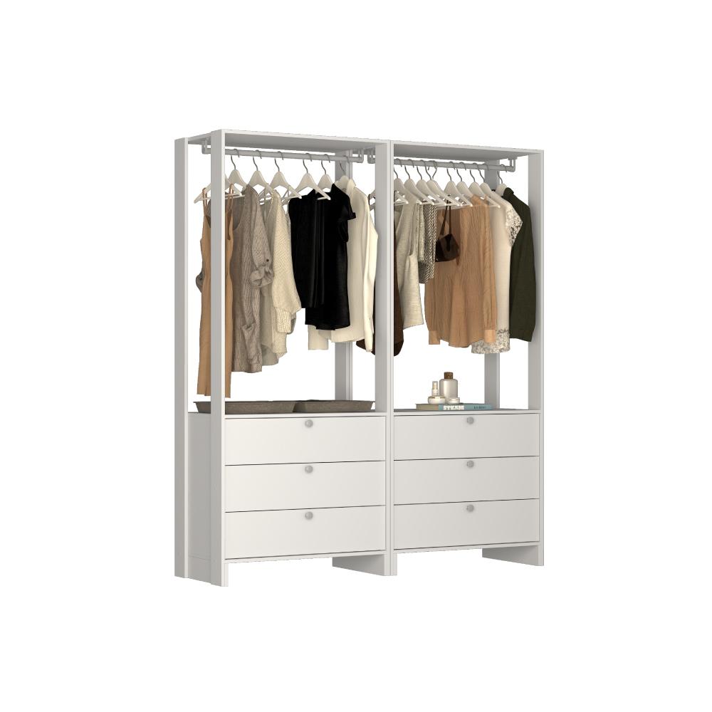 Estante Closet Yes Com 6 Gavetas E 2 Cabideiros - Branco