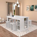 Conjunto De Mesa 140cm C/4 Bancos E 3 Prateleiras - Branco