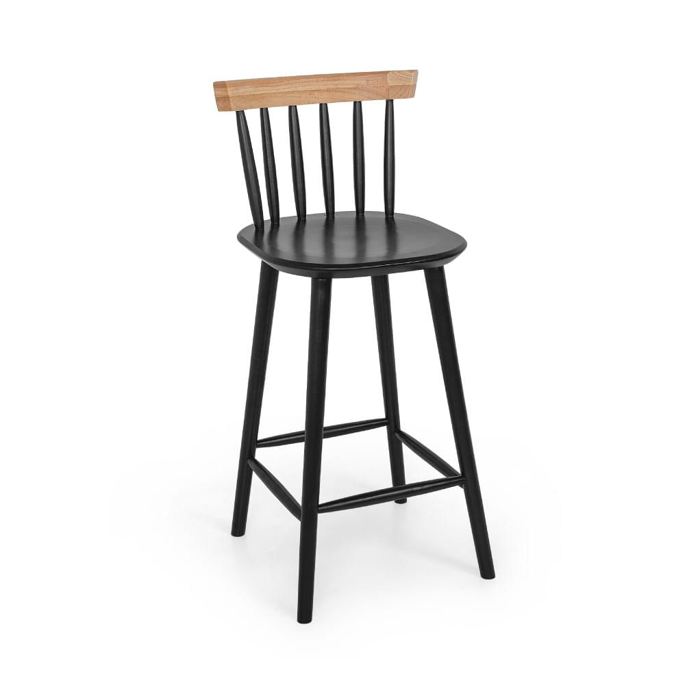 Banqueta Alta Milena Assento Anatômico Madeira Eucalipto - Preto/natural