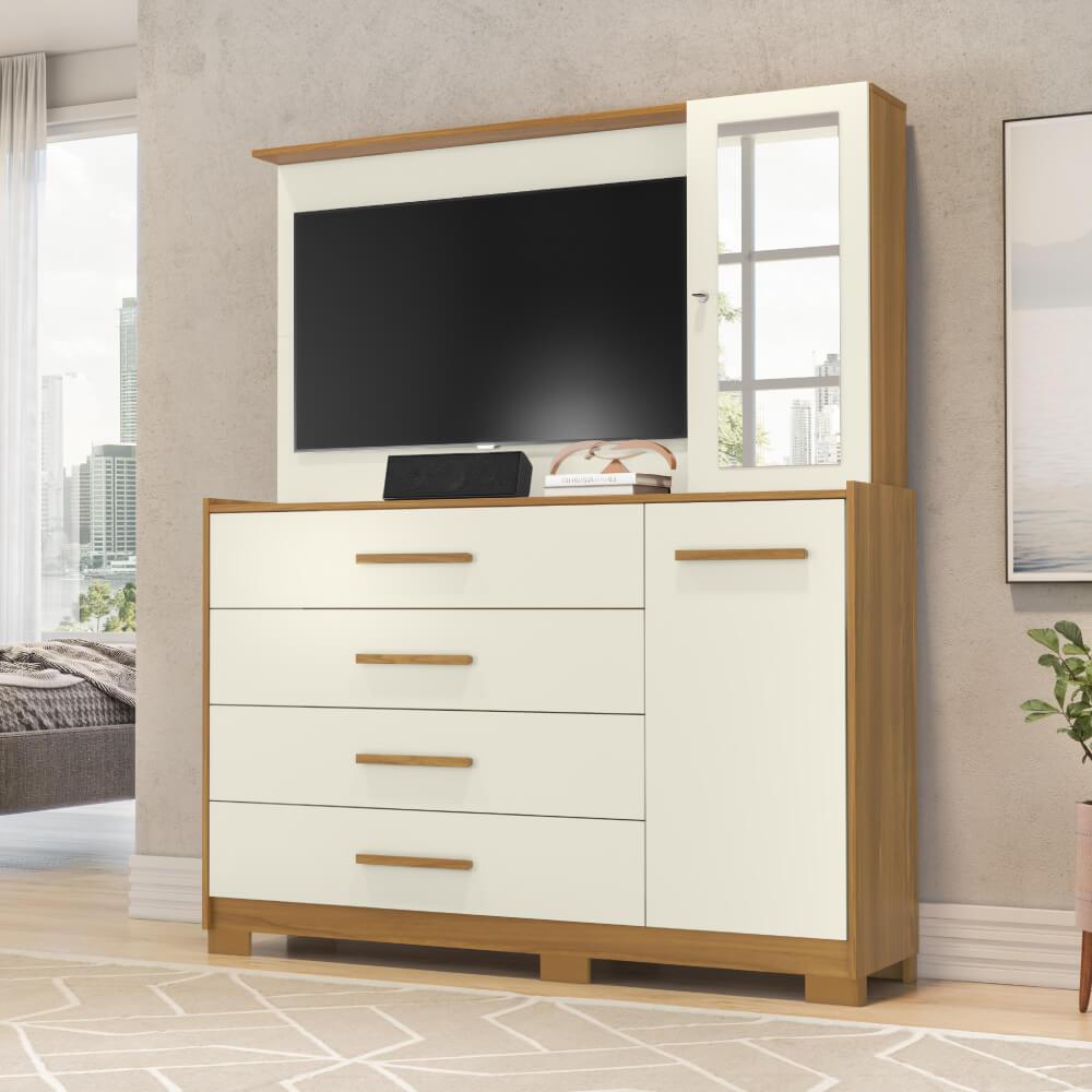 Cômoda Com Painel Para Tv De Até 43 Ilhabela - Carvalho/off White