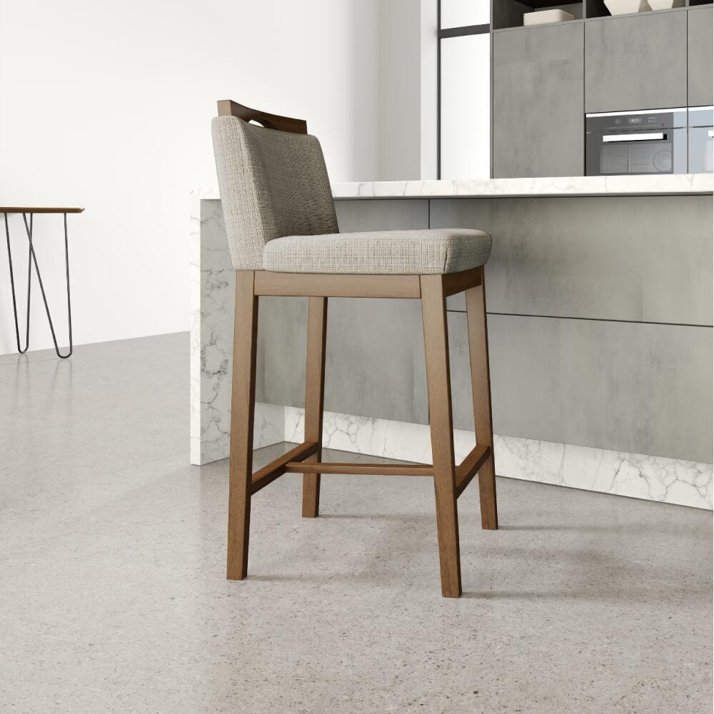 Banqueta Alta Dani Estofada Com Tecido Linho-nogueira/cinza