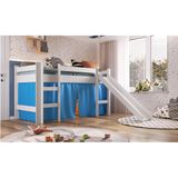 Cama Infantil Com Escorregador E Cortina - Branco/azul