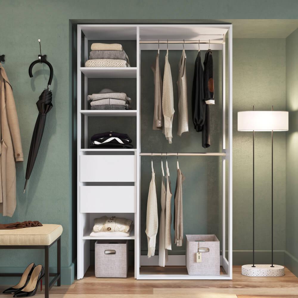 Estante Closet Com 2 Gavetas E 2 Cabideiros - Branco