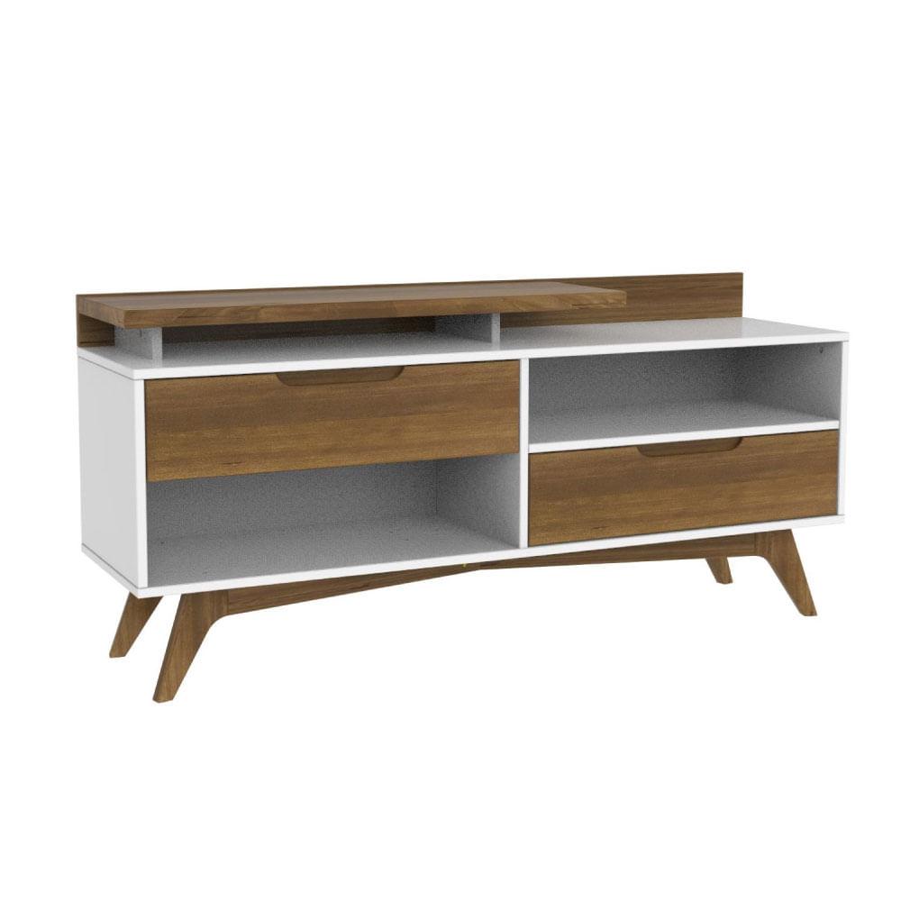 Rack Happy Com 2 Gavetas E 3 Nichos Em Madeira/mdf - Branco/garapa