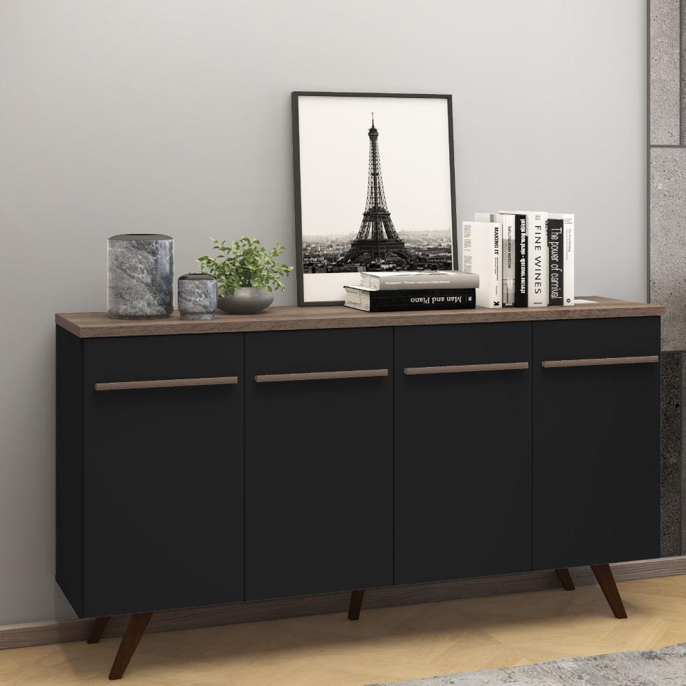 Buffet Retrô Com 4 Portas - Preto/rústico