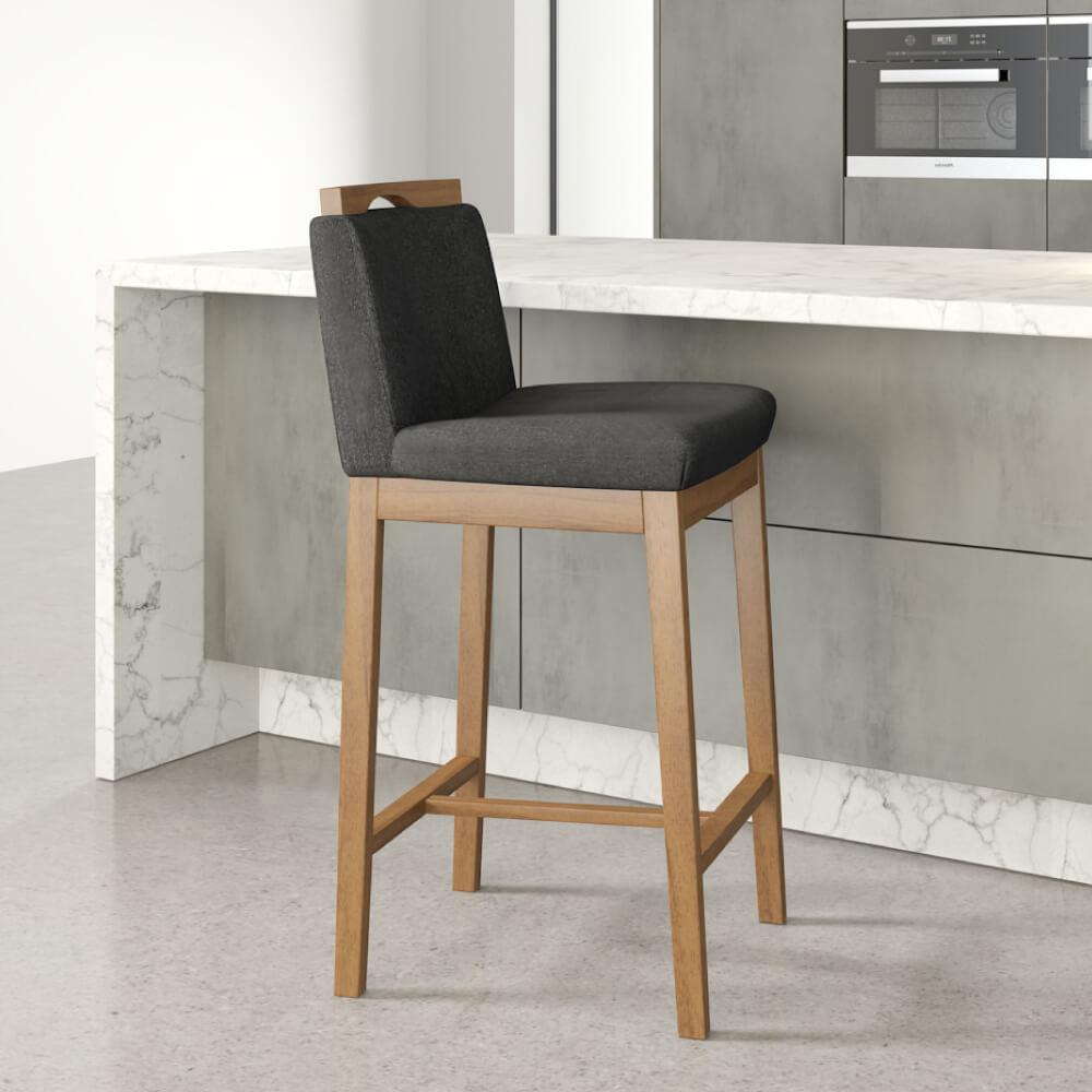 Banqueta Alta Dani Estofada Em Tecido Algodão- Nogueira/cinza