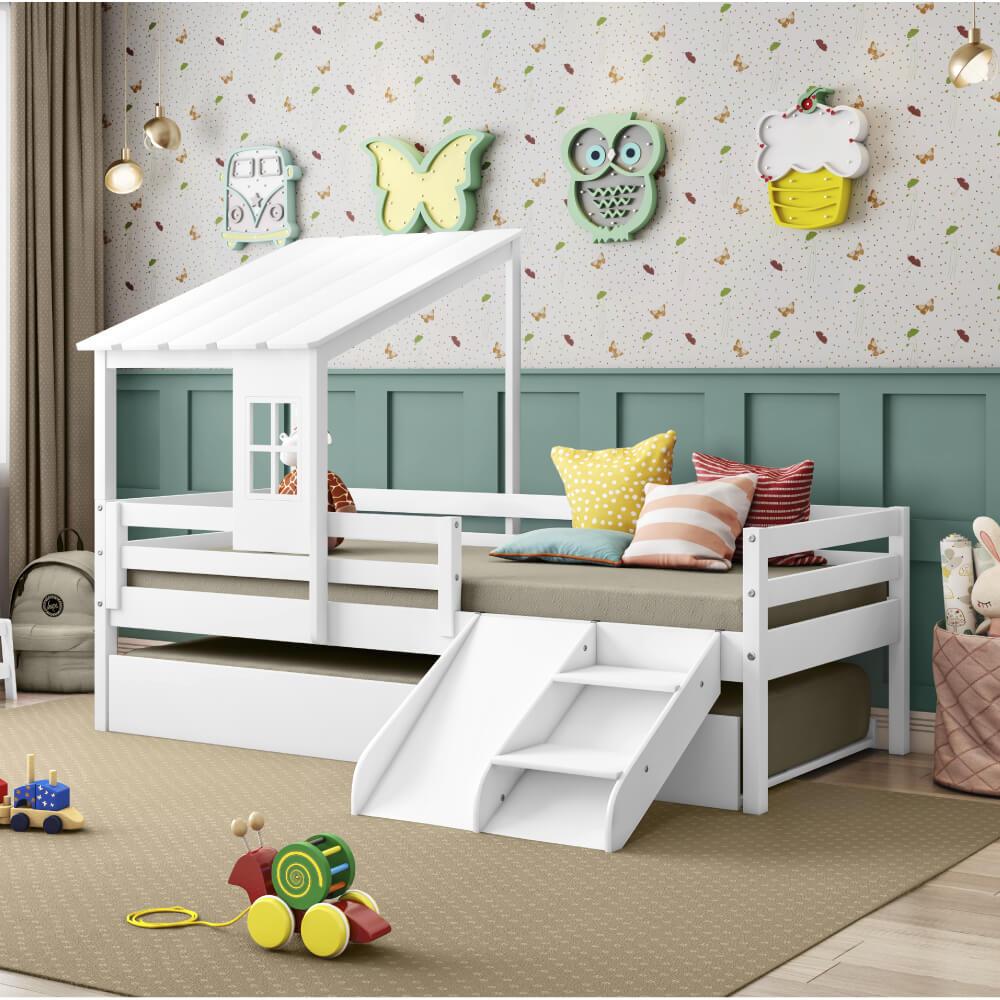 Bicama Infantil Prime Com Telhado Ii E Kit Escadinha Branco - Casatema