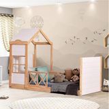 Cama Montessoriana Garden Com Telhado Plus E Grade De Proteção Natural/branco - Casatema
