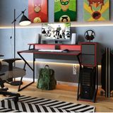 Mesa Escrivaninha Gamer Zed Com 2 Gavetas - Preto/vermelho/grafite