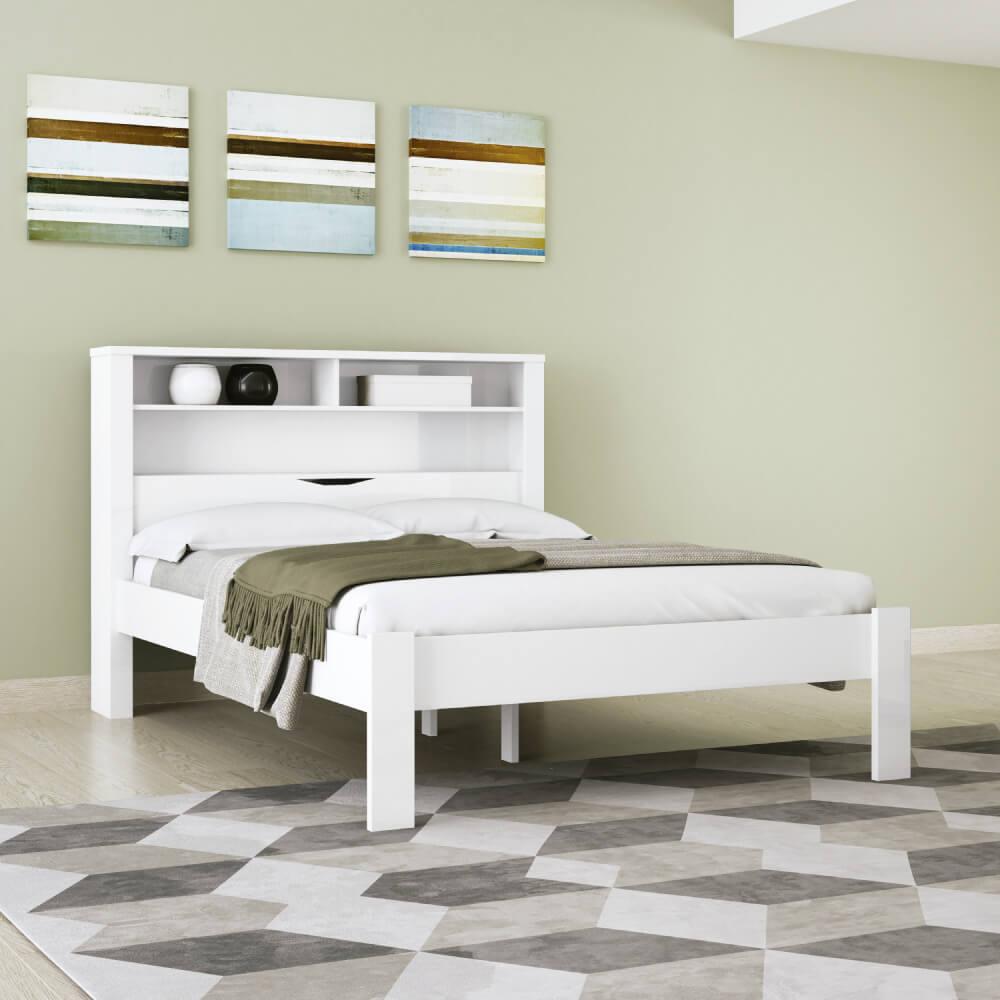 Cama Casal Invicta Com 3 Nichos E Baú - Branco