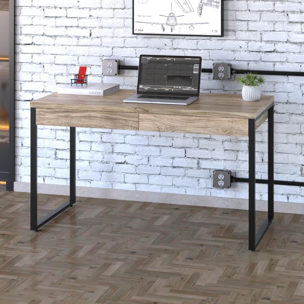 Escrivaninha Industrial Kuadra Com 2 Gavetas 120 Cm - Carvalho/preto