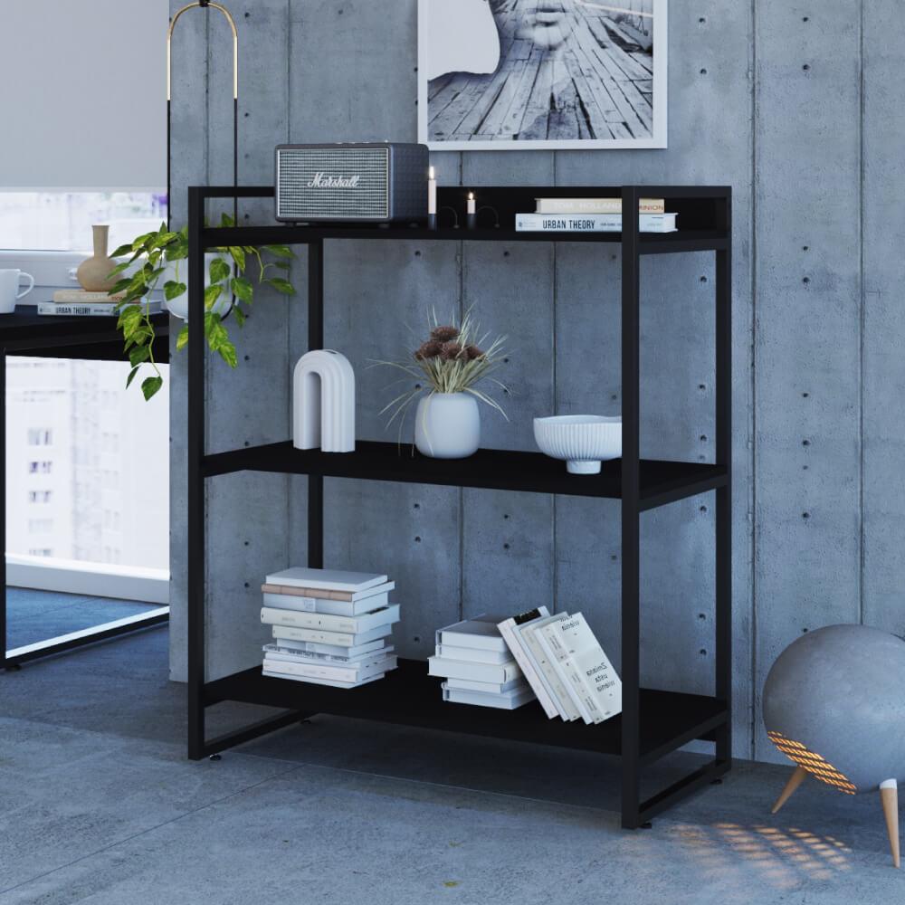 Estante Industrial Kuadra Com 2 Nichos 80 Cm - Preto