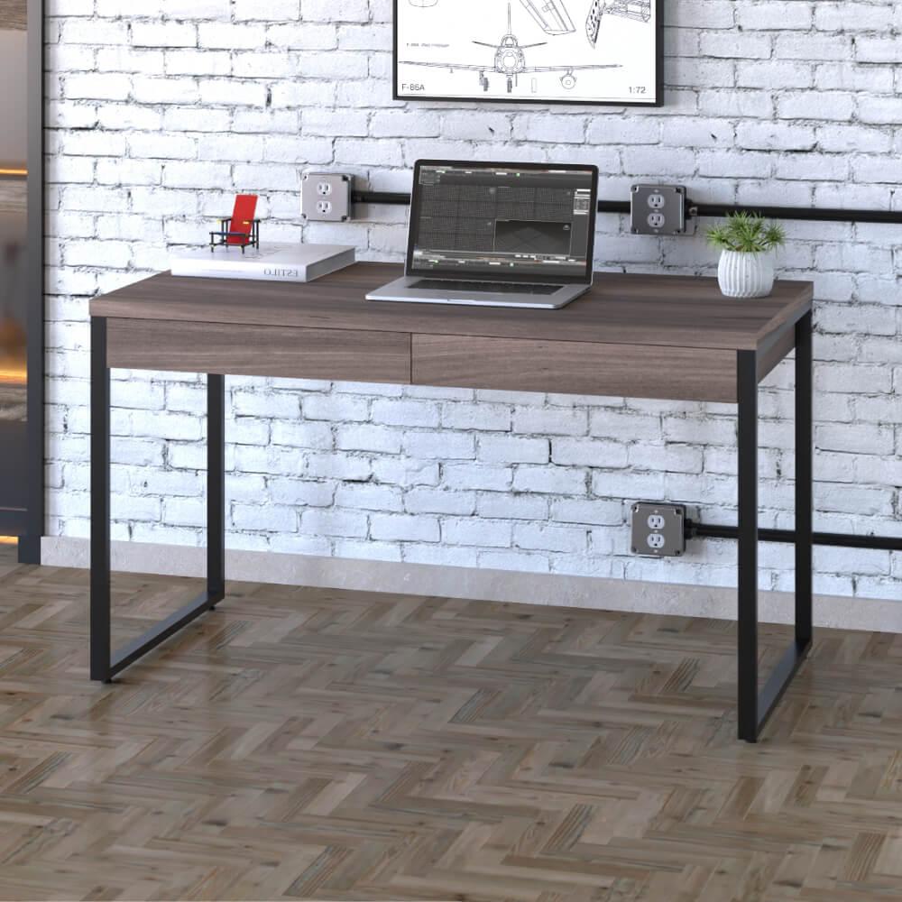 Escrivaninha Industrial Kuadra Com 2 Gavetas 120 Cm - Nogal/preto
