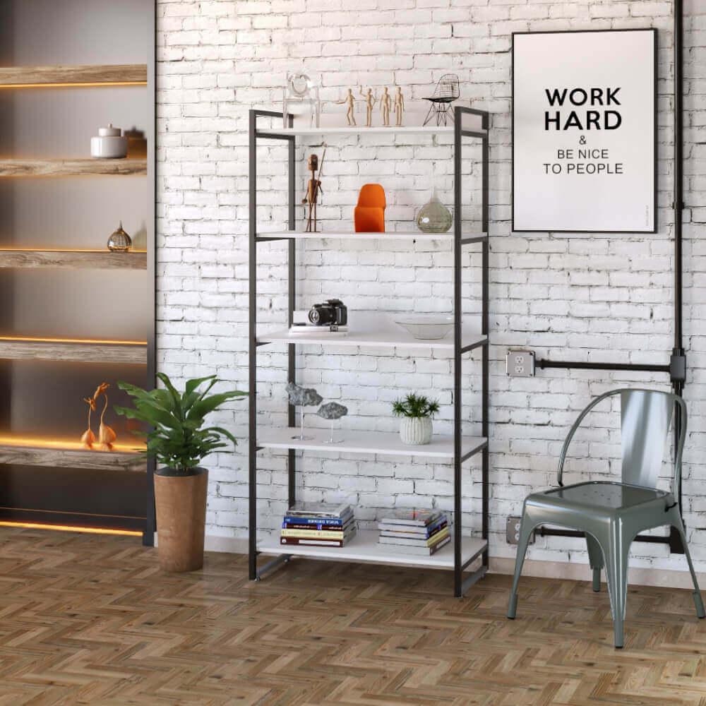 Estante Industrial Kuadra Com 4 Nichos 80 Cm - Branco/preto