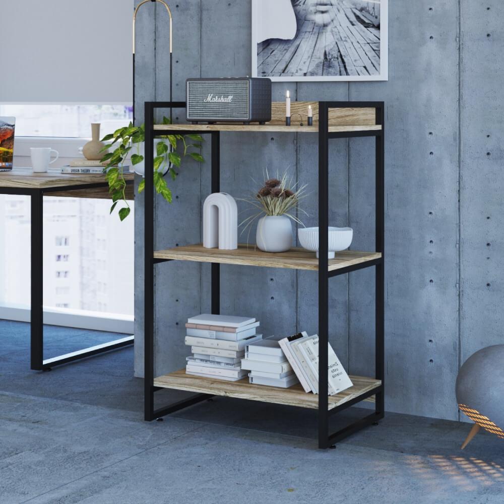 Estante Industrial Kuadra Com 2 Nichos 60 Cm - Carvalho/preto