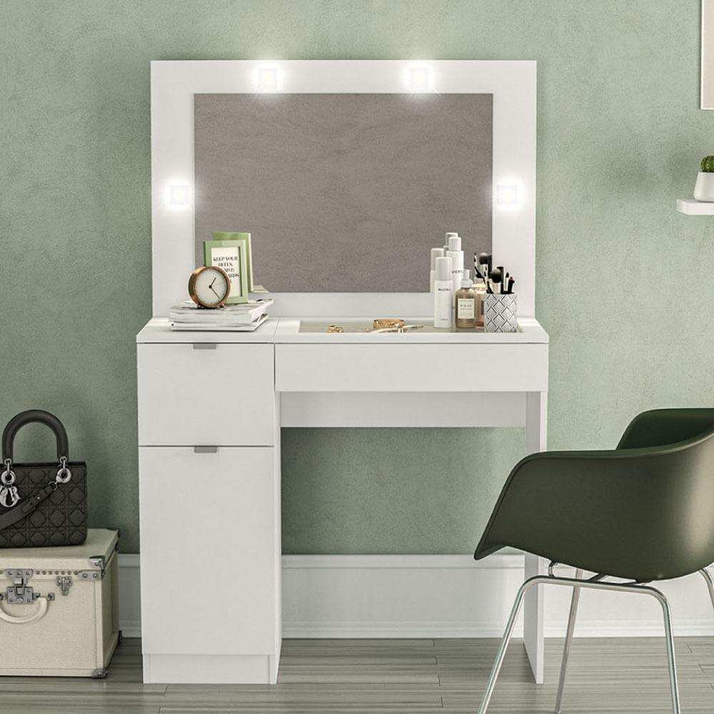 Penteadeira Bahia 2 Gavetas 1 Porta E Led - Branco