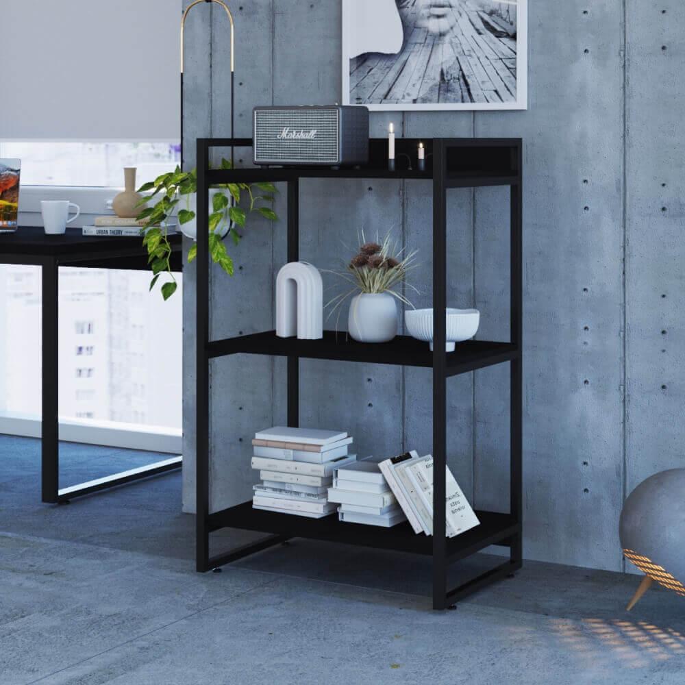 Estante Industrial Kuadra Com 2 Nichos 60 Cm - Preto