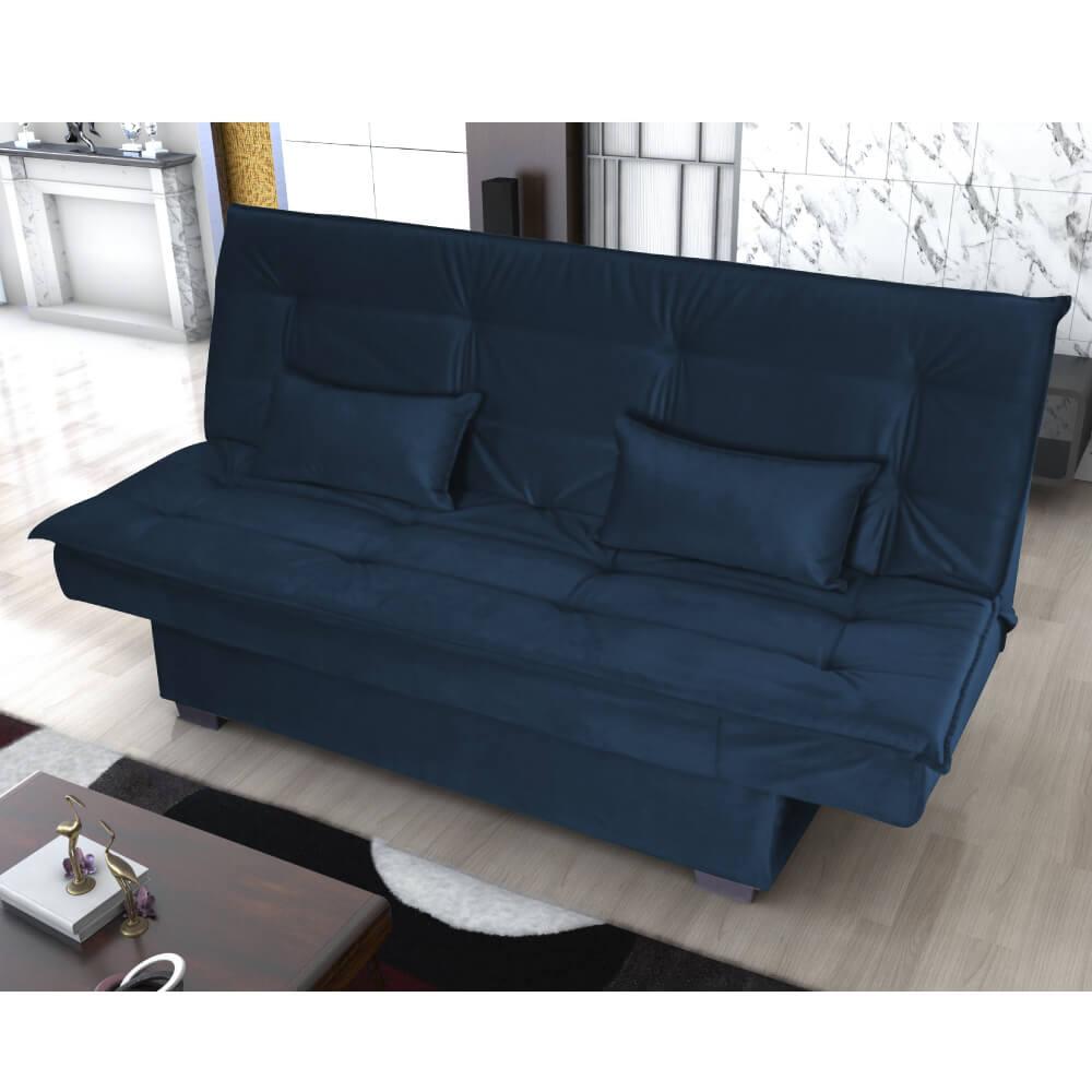 Sofá Cama Hollywood Com Tecido Veludo - Azul