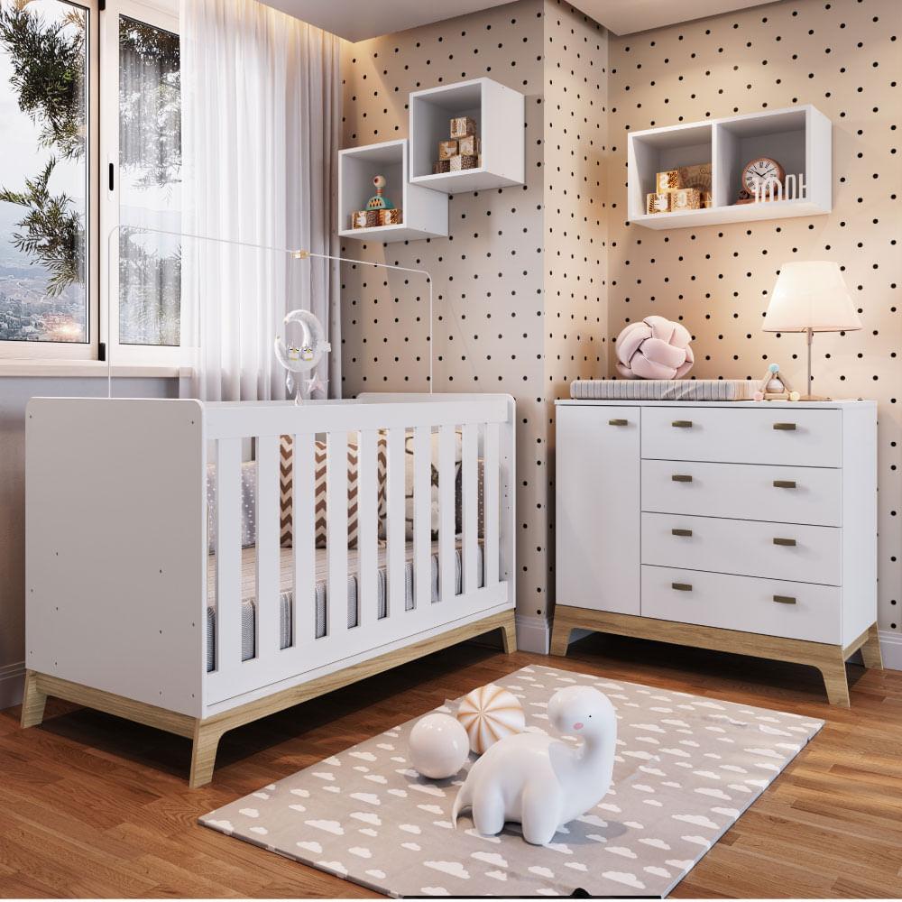 Quarto De Bebê Favo De Mel Berço Americano, Cômoda E Nichos  - Branco