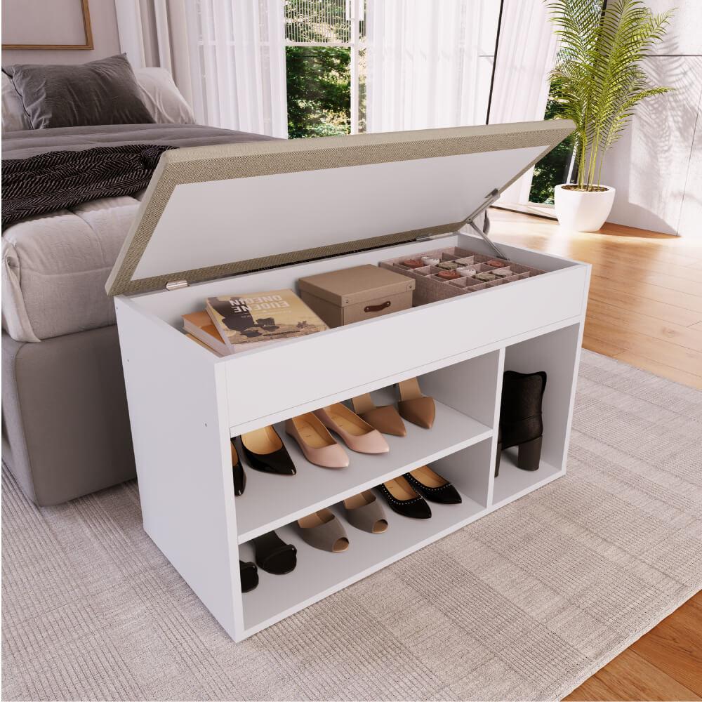 Sapateira Com 3 Nichos E Baú - Branco