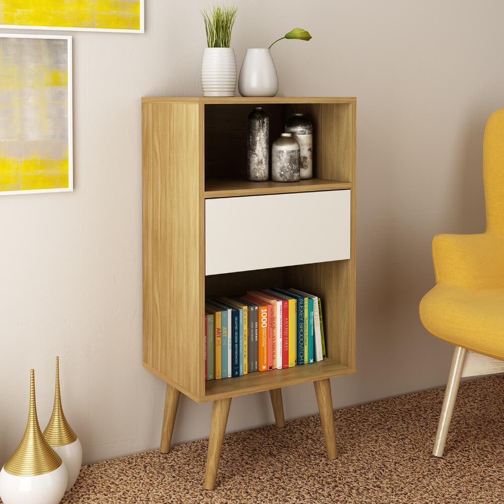 Estante Baixa Com 2 Nichos E 1 Gaveta - Natural/off White