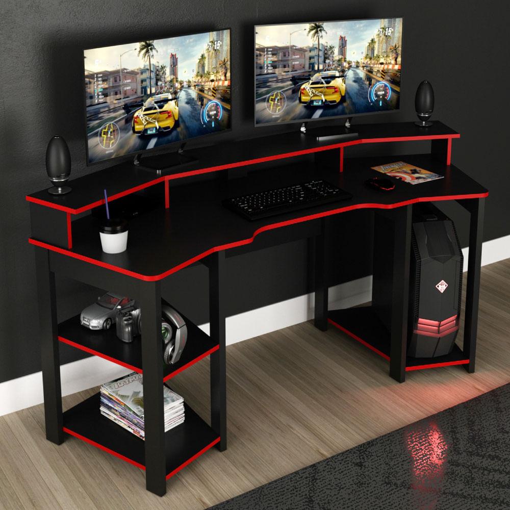 Mesa Escrivaninha Gamer Com Gancho Para Headset - Preto/vermelho