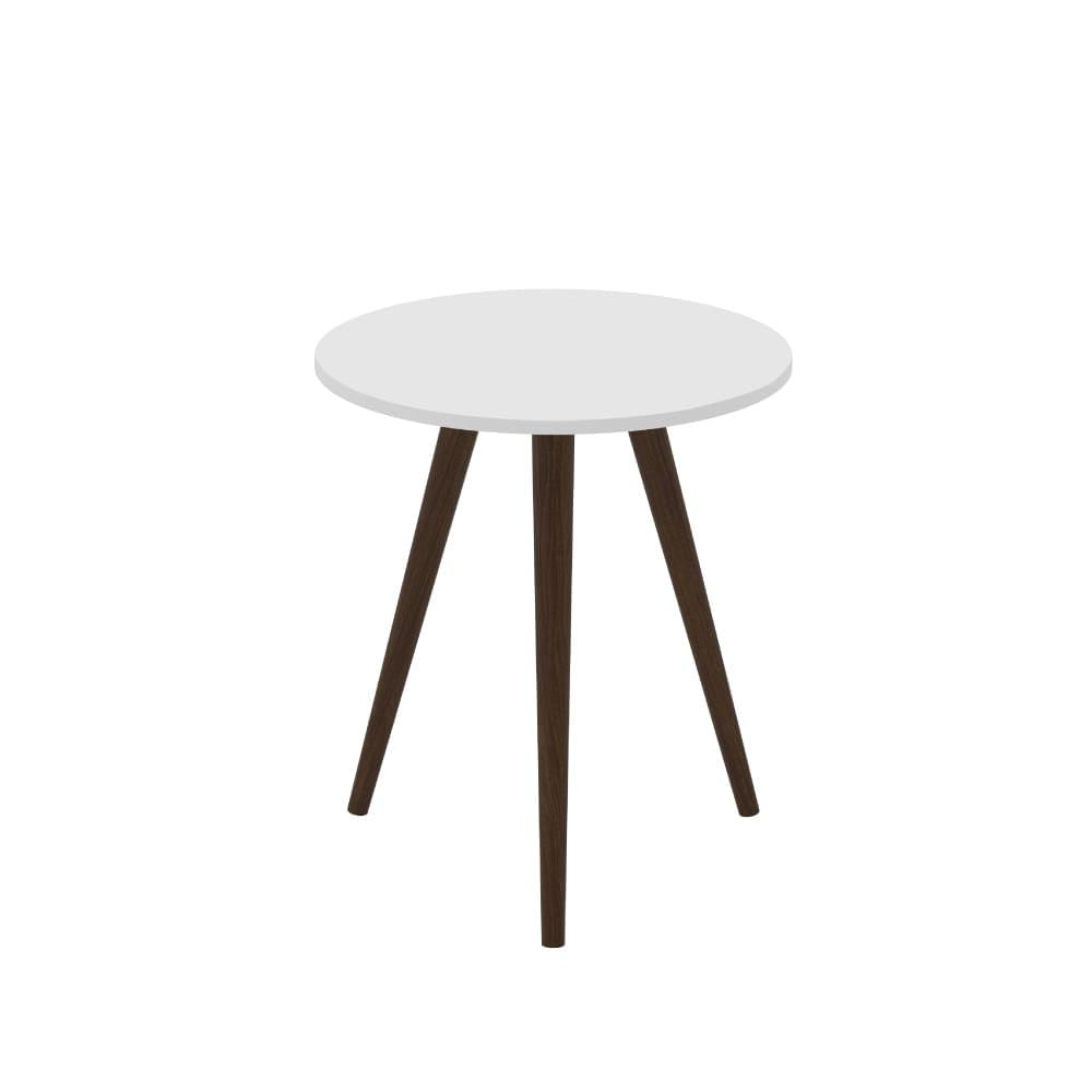 Mesa Lateral Redonda Com Pés Em Madeira Maciça - Branco