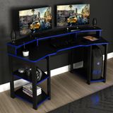 Mesa Escrivaninha Gamer Com Gancho Para Headset - Preto/azul