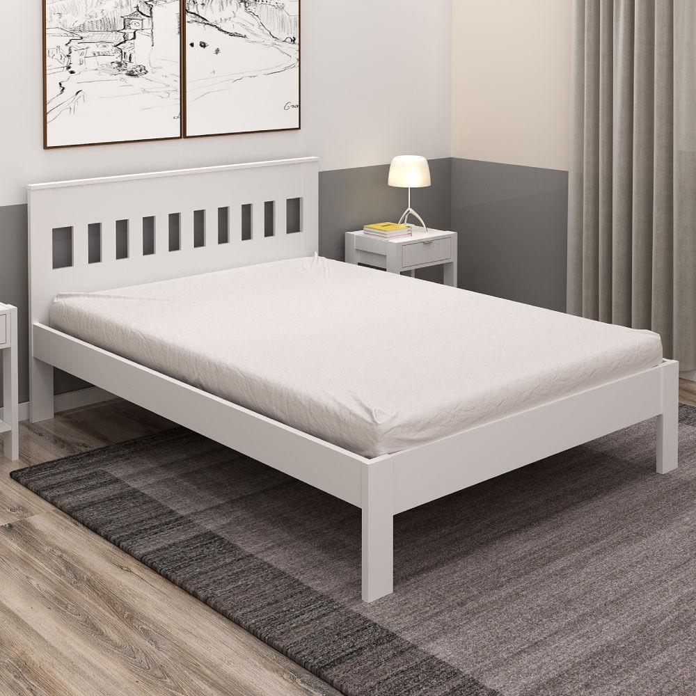 Cama De Casal Com Cabeceira Ripada - Branco